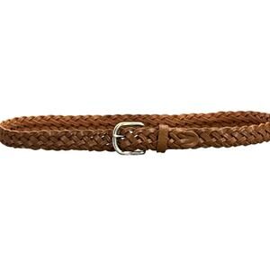 Brown Braided Woven Leather Chrome Buckle Belt Women M/L  32” - 36”